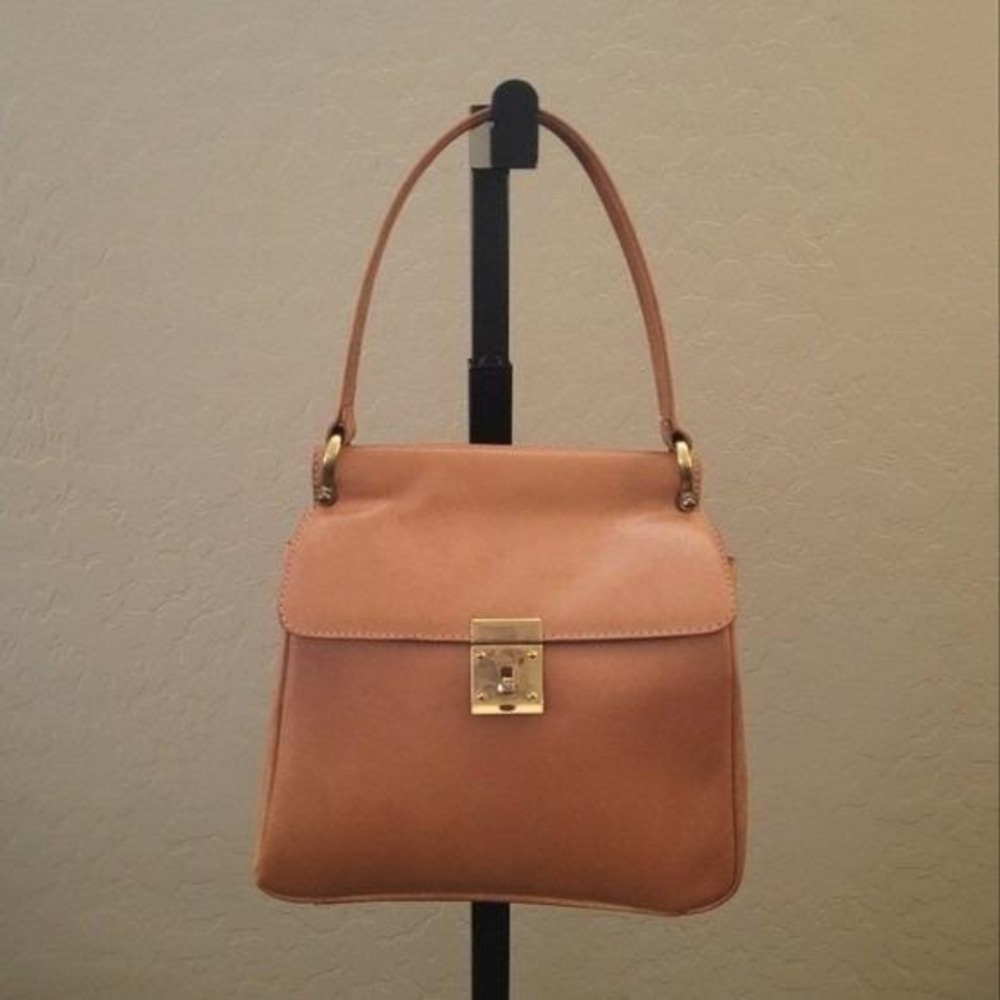 Vintage Tan Leather Top Handle Shoulder Bag and Matching Wallet Gold‎ Hardware